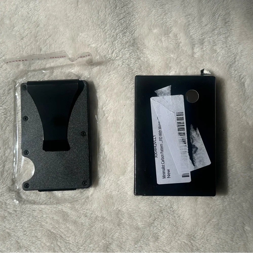 NEW BLACK Minimalist Carbon Pattern Wallet With Money Clip